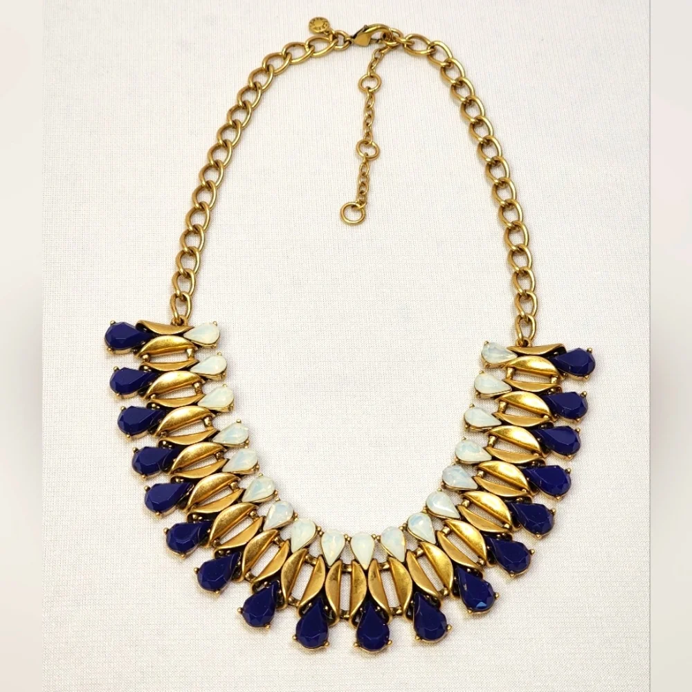 J. Crew Gorgeous Gold, Blue And White Statement Necklace